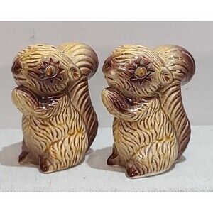Vintage Googley Eyes Squirrel Brown and Tan Salt and Pepper Shakers Chipped